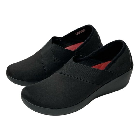 Crocs Dual Comfort Busy Day Loafers Stretch Wedge Shoes Black 202852 Women's W8 - Picture 1 of 12